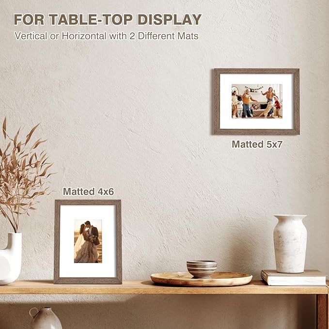 KINLINK 8x10 Picture Frame Rustic brown, Solid Wood Frames with Acrylic Plexiglass for Pictures 4x6/5x7 with Mat or 8x10 without Mat, Tabletop and Wall Display Photo Frame, Set of 4