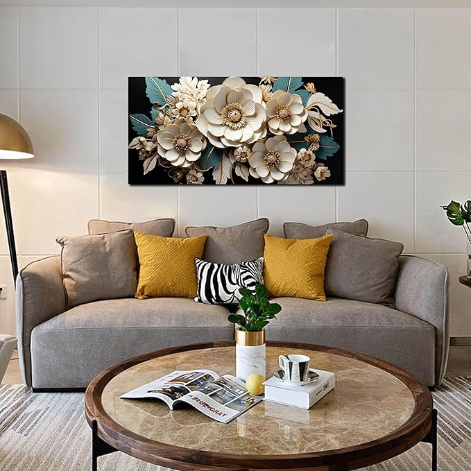 Flower Canvas Wall Art for Living Room Bedroom Home Office White Flower Picture Artwork Large Framed Wall Art Modern Canvas Prints Size 20x40