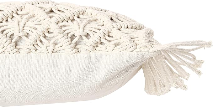 REDEARTH · Macrame Throw Pillow Cushion Covers-Woven Decorative Farmhouse Square Cases Set for Couch, Sofa, Bed, Farmhouse, Chair, Dining, Patio, Outdoor, car; 100% Cotton (18x18; Natural) Pack of 2