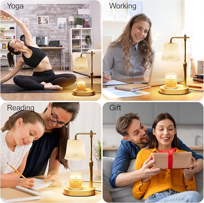 Candle Warmer Lamp with Timer Dimmable - Height Adjustable Candle Warmer for Jar Candles - Birthday Gifts for Women Mom - House Warming Gifts New Home Decor (Wood Base Clear Shade)