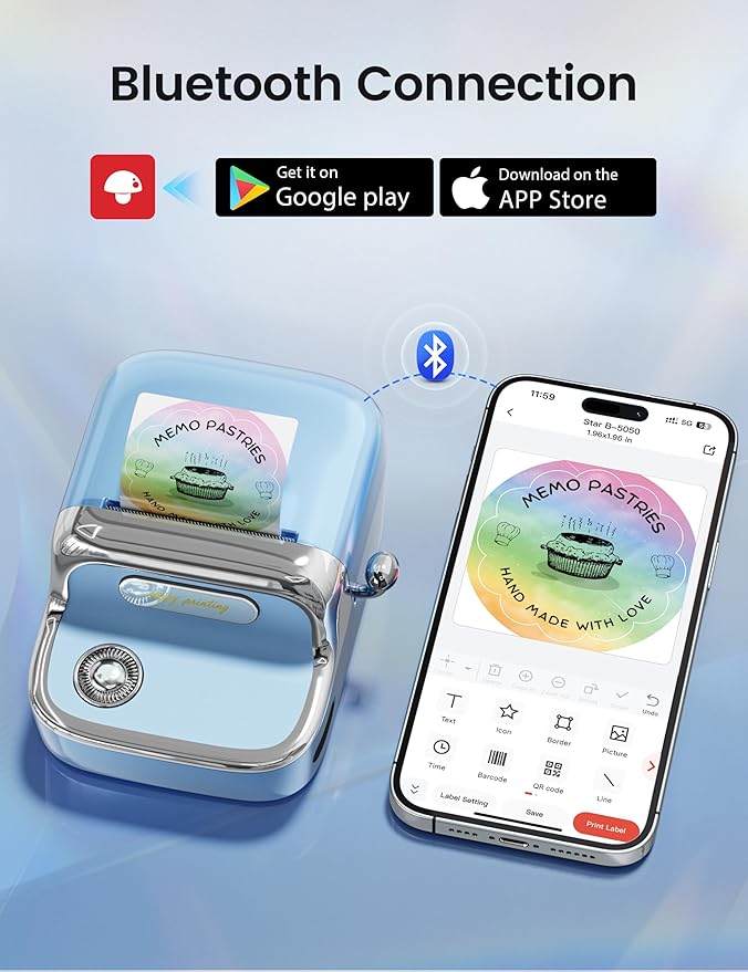 Phomemo Label Maker, M150 2 Inch Mini Label Maker Machine with Tape, Bluetooth Thermal Sticker Printer for Home, Office, School and Small Business, Comaptible with Phone & PC