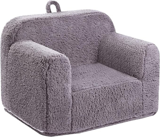 Kids Snuggly-Soft Sherpa Chair, Cuddly Toddler Foam Chair for Boys and Girls, Grey