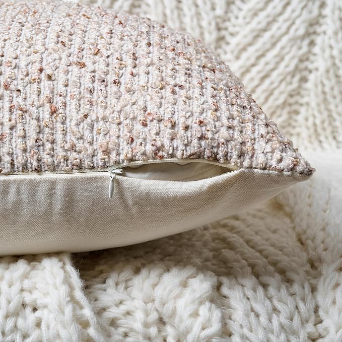 Striped Euro Sham Pillow Covers 26x26 Set of 2 Beige Textured Boucle Chic Morden Boho Accent Farmhouse Square Decorative Couch Throw Pillow Covers for Home Decor Bed Sofa Living Room