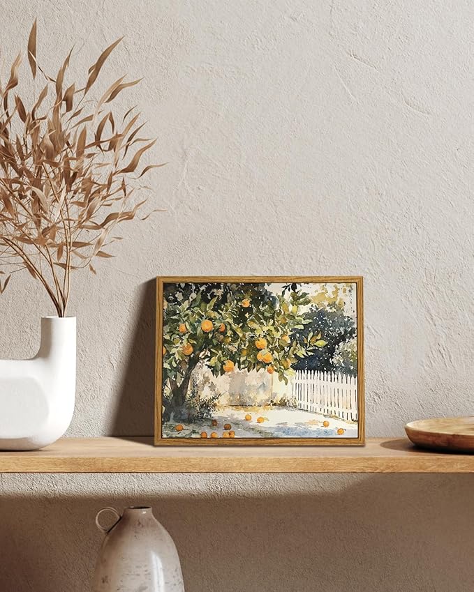 InSimSea Framed Canvas Wall Art Vintage Decor, Orange Trees Art Kitchen Decor Aesthetic, Classic Rustic Farmhouse Wall Decoration for Bedroom Living Room Bathroom Gallery, 8"x10"