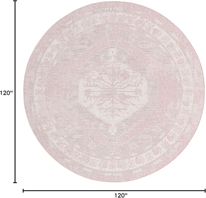 Unique Loom Outdoor Traditional Collection Area Rug - Valeria (10' Round, Pink/ Ivory)