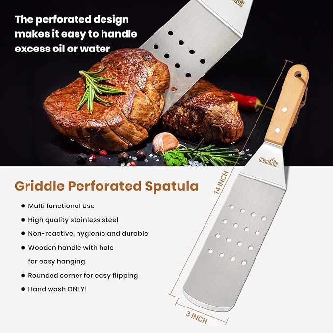 Stanbroil Metal Spatula and Bench Scraper Set for Griddle, Commercial Grade Stainless Steel Flat Top Grill Utensils, Set of 4