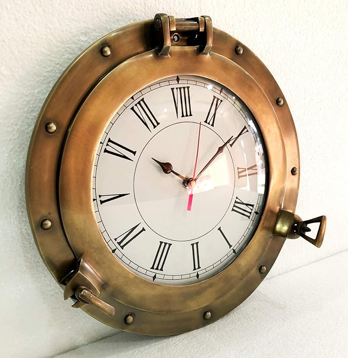 Antique Marine Brass Ship Porthole Clock Nautical Wall Clock Home Decorative (12" inches)