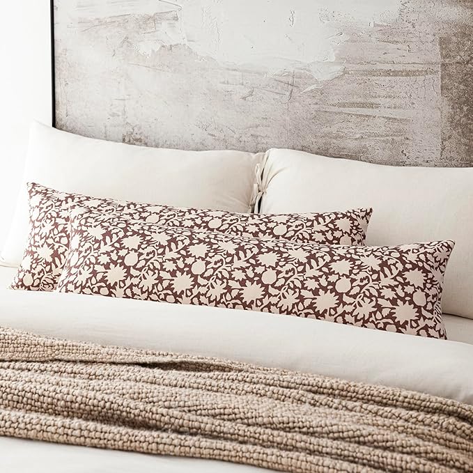 Foindtower Set of 2 Decorative Long Body Lumbar Throw Pillow Covers Accent Farmhouse Cushion Covers Boho Neutral Pillowcase for Couch Sofa Bedroom Living Room Home Decor Outdoor,14×36 Inch,Wine Red