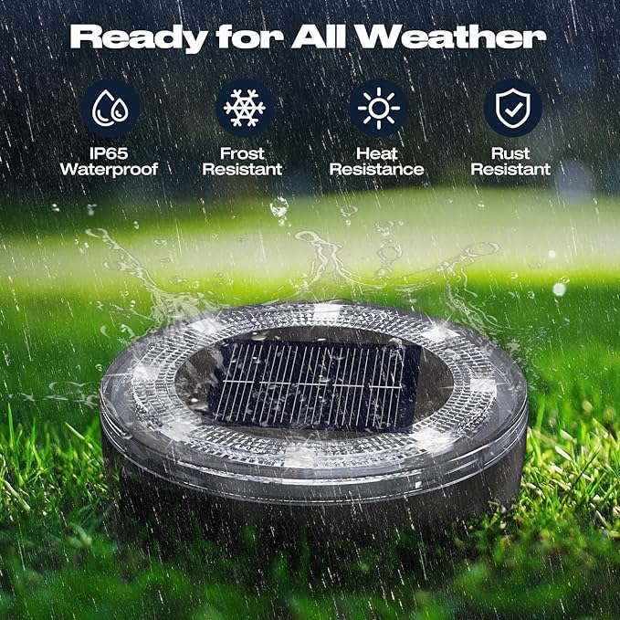 Mini Solar Ground Lights, 2 Pack Solar Lights Outdoor Waterproof, Upgraded LED Flat Landscape Lighting for Outside Pathway Garden Patio Yard Driveway,Cold White