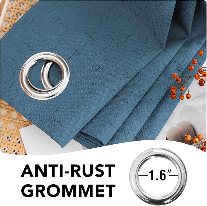 H.VERSAILTEX 100% Blackout Curtains for Bedroom Thermal Insulated Linen Textured Curtains Heat and Full Light Blocking Drapes Living Room Curtains 2 Panel Sets, 42x45 Inch, Blue Sapphire