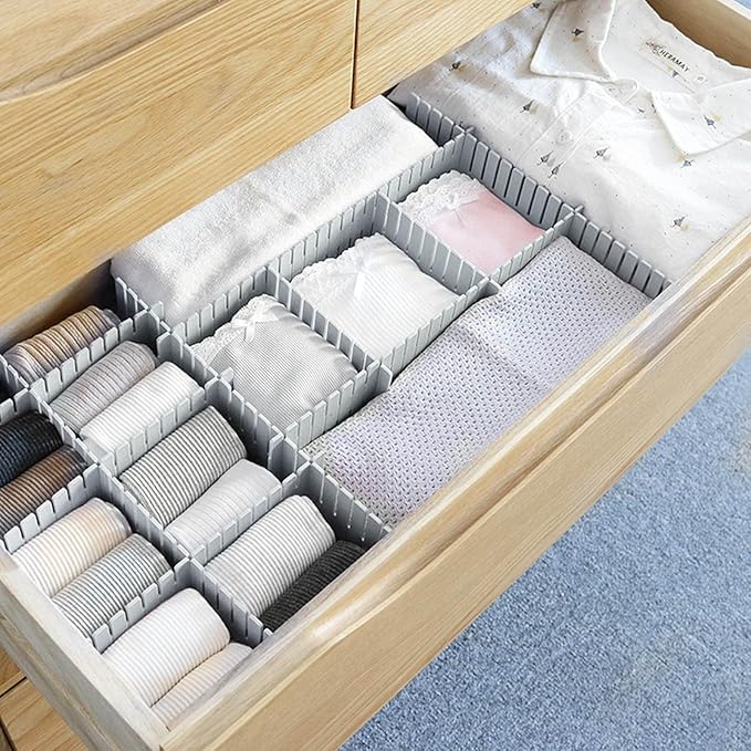 acDesign 40Pcs Grid Drawer Dividers, Adjustable Drawer Organizer for Socks, Underwear, Lingerie, Makeup, Bedroom Office Kitchen Storage (Grey)