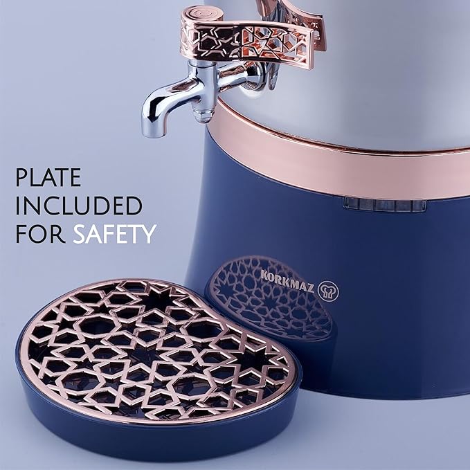 Korkmaz Hanedan A843-04 Stainless Steel Samovar, Upper Pot 1.3 L (43.9 Oz), Bottom Pot 3.5 L(118.3 Oz) Electric Turkish Tea Maker Set, Double Pots Tea Machine, Inox, Rosegold, 110 V US Plug, 5.1-Quart