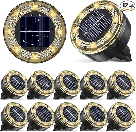 Mini Solar Ground Lights, 12 Pack Solar Lights Outdoor Waterproof, Upgraded LED Flat Landscape Lighting for Outside Pathway Garden Patio Yard Driveway,Warm White