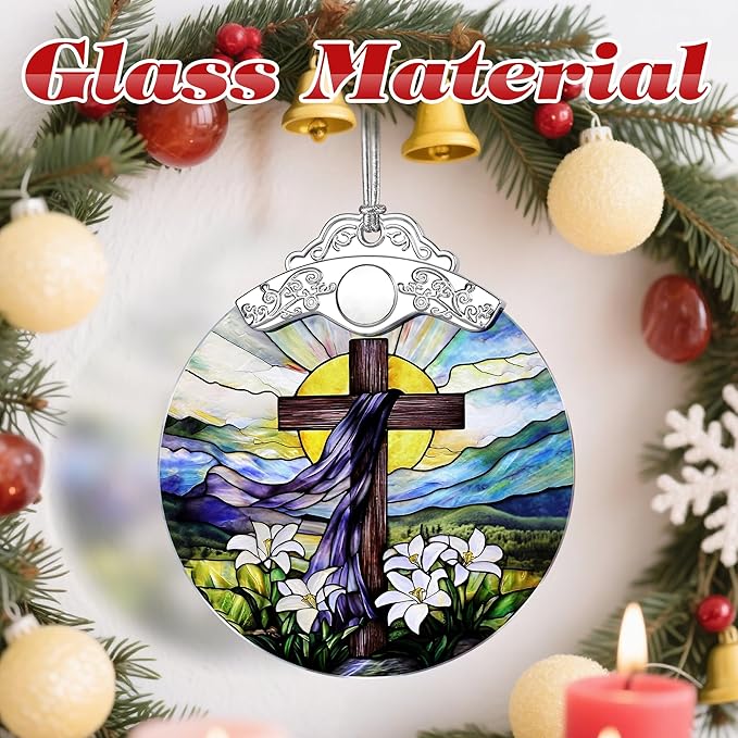 Stained Glass Ornament, Religious Christmas Ornaments, Christmas Hanging Decor & Holiday Ornament: Christian Home Decor | Exquisite Party Gifts for Christians, Christian Gift & Religious Cross Gift