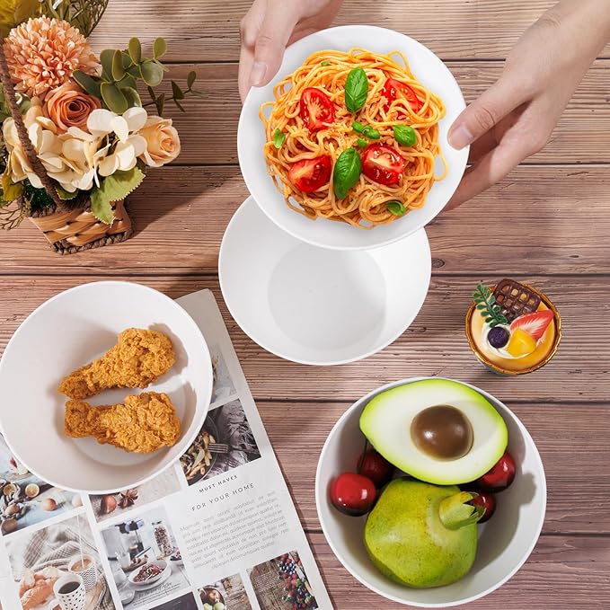 supernal 12PCS White Wheat Straw Bowls - Unbreakable Reusable Soup & Cereal Bowls with Smooth Edges,Fridge & Dishwasher Safe,Hard Plastic Dinnerware for Ramen,Salad,Hot Food(Sturdy & Lightweight)