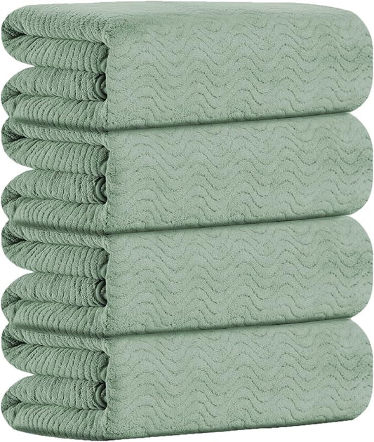 Green Bath Towel Set of 4, 35x70 Inches Oversized Bath Towels Extra Large Microfiber Shower Towels Textured Ultra Soft Absorbent Quick Dry Towel Bath Sheets for Adults Bathroom Hotel Spa