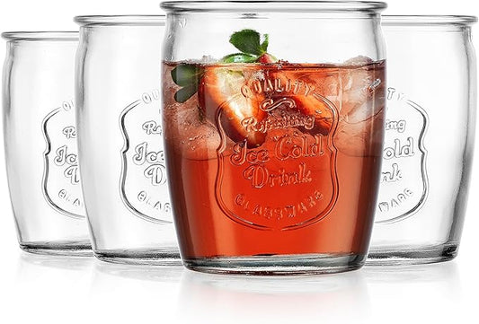 Glaver's Glass Tumblers Premium Drinking Glasses set Of 4 Genuine Artisan-Made Vintage Italian Style-Elegant 13 Oz Clear Tumbler Glassware Set For Cold, Refreshing Drinks, Beverages, Cocktails