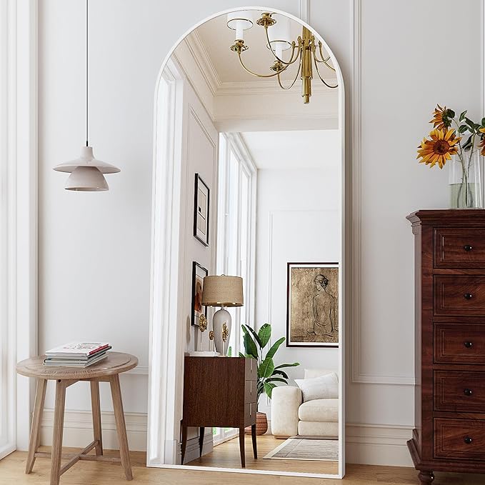 Mirror Full Length, 71"x26" Arched Full Length Mirror, Arch Mirror with Stand, Large Standing Mirrors, Oversized Full Body Mirrors with Aluminum Frame for Bedroom, Living Room (White)