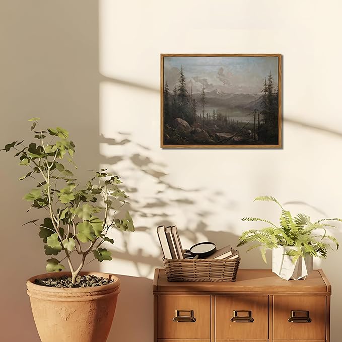 Floating Framed Canvas Wall Art - Majestic Mountain Forest Landscape Wall Decor - Natural Scenery Pictures Paintings Prints for Living Room Bedroom Bathroom Home Decoration 12x16 inch