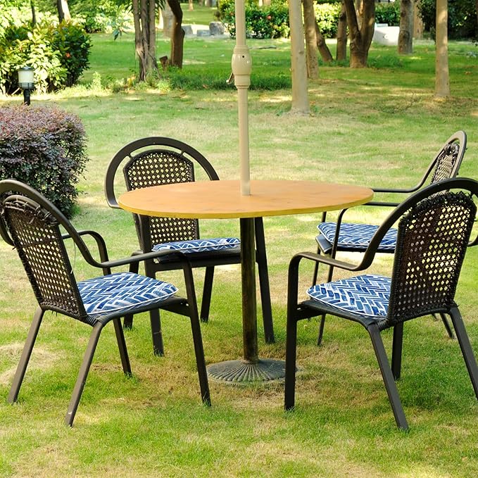 Set of 2 Outdoor Chair Cushions with Ties,Water Repellent Patio Chair Pads 17"x 16" for Outdoor Furniture,Round Corner Seat Cushions for Garden Yard Kitchen Blue Bricks