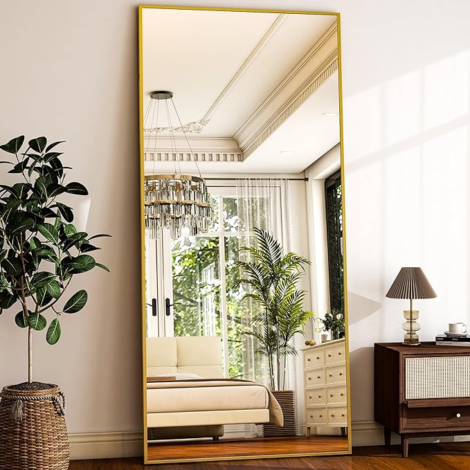 HARRITPURE 78" x 35" Full Length Mirror - Rectangle Full Body Mirror Aluminun Alloy Frame for Cloakroom Bedroom Standing Mirrors,Gold