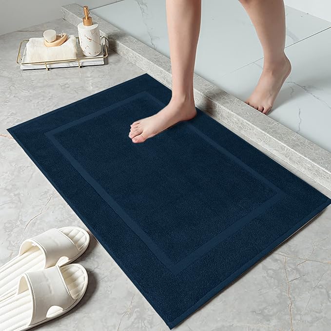DAN RIVER Classic Bath Mat - Blue Opal, 100% Ring Spun Cotton, Pack of 2, 21x34 inches, 800 GSM, Non-Slip, Absorbent, Quick Drying, Machine Washable Bathroom Floor Mats for Shower, Kitchen & Bath