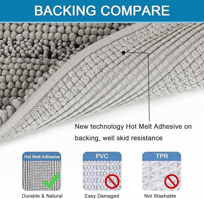 H.VERSAILTEX Bathroom Rugs Bath Rug Set 2 Piece Bathroom Contour Rug Toilet Mat Sets Non Slip Contour Bath Rug Ultra Thick Water Absorbent Striped Bath Mats Washable(20" x 32" Plus 20" x 20" U, Dove)