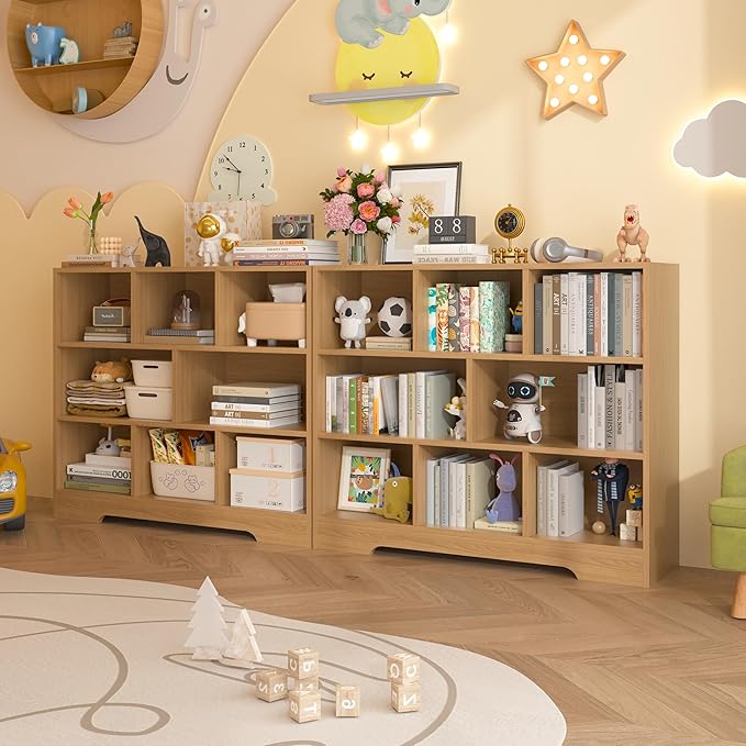 Kids Book Shelf Set of 2, 8 Cubes Storage Organizer Montessori Shelf, 3-Tier Wooden Kids Bookcase, Toy Storage Organizer for Children, Toddler Bookshelf Cube Shelf for Kid’s Room, Classroom