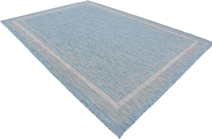 Unique Loom Outdoor Border Collection Area Rug - Soft Border (8' x 11' 4" Rectangle, Aquamarine/ Ivory)