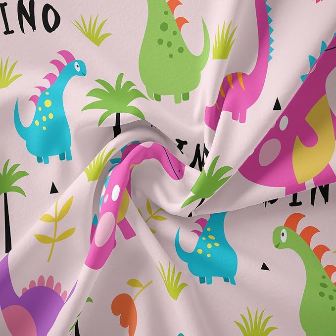Tailor Shop Pink Dinosaur Comforter Set for Kids,Girls Bedding Sets Twin Size,Cartoon Dinosaur Bedding,Colorful Dino Bed Set，with 1 Comforter 1 Pillowcase……