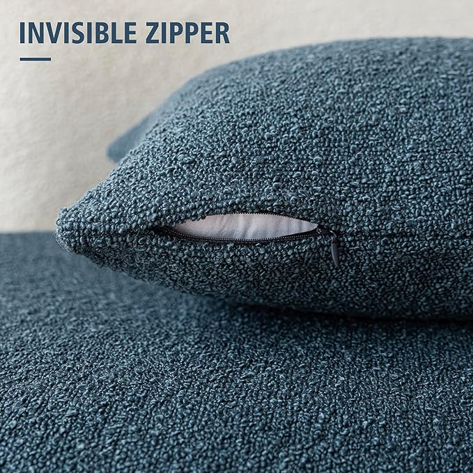 Foindtower Pack of 2 Modern Textured Boucle Throw Pillow Covers Accent Solid Decorative Pillow Cases Cozy Woven Couch Cushion Case for Chair Sofa Bedroom Living Room Home Decor, 20 x 20 Inch,Blue