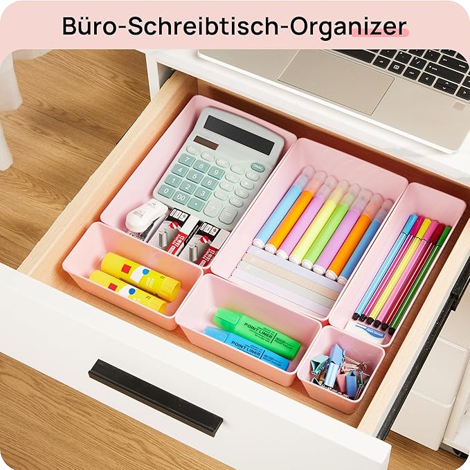 Vtopmart 25 PCS Plastic Drawer Organizers Set, 4-Size Versatile Bathroom and Vanity Drawer Organizer Trays, Storage Bins for Makeup, Bedroom, Kitchen Gadgets Utensils and Office