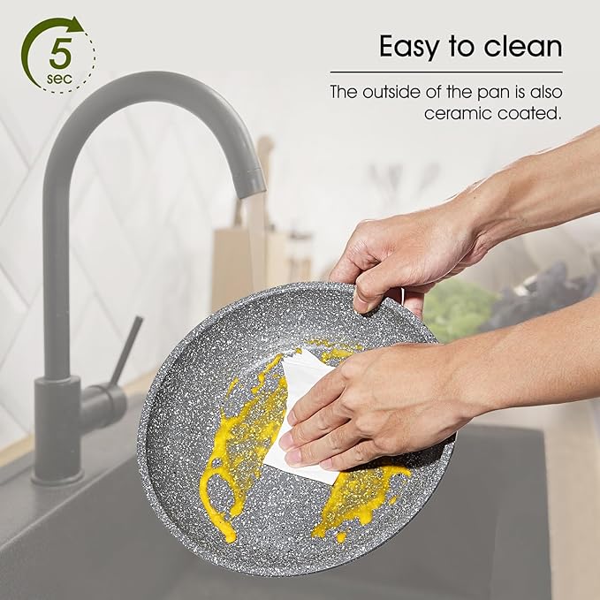 7pcs Pots and Pans Set Non Stick from France, Ceramic Cookware Set with Removable Handle, Induction RV Kitchen Cookware Set, Stackable, PFOA and PFAS Free, Oven Safe, Black Granite