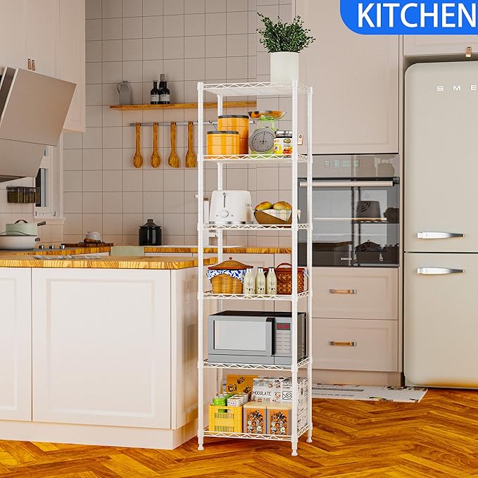 REGILLER 6 Wire Shelving Steel Storage Rack Adjustable Unit Shelves for Laundry Bathroom Kitchen Pantry Closet(White,11.7" D x 16.8" W x 63" H)