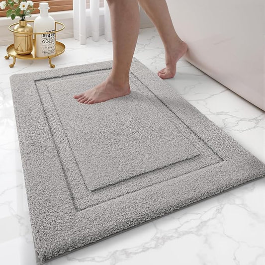 LUMI Ultra Soft Bathroom Rugs Non Slip with Rubber Backing, Absorbent Washable Bath Mat Quick Dry, Upgraded Premium Microfiber Plush Carpet for Bathtub and Shower Floor, Grey, 24x36