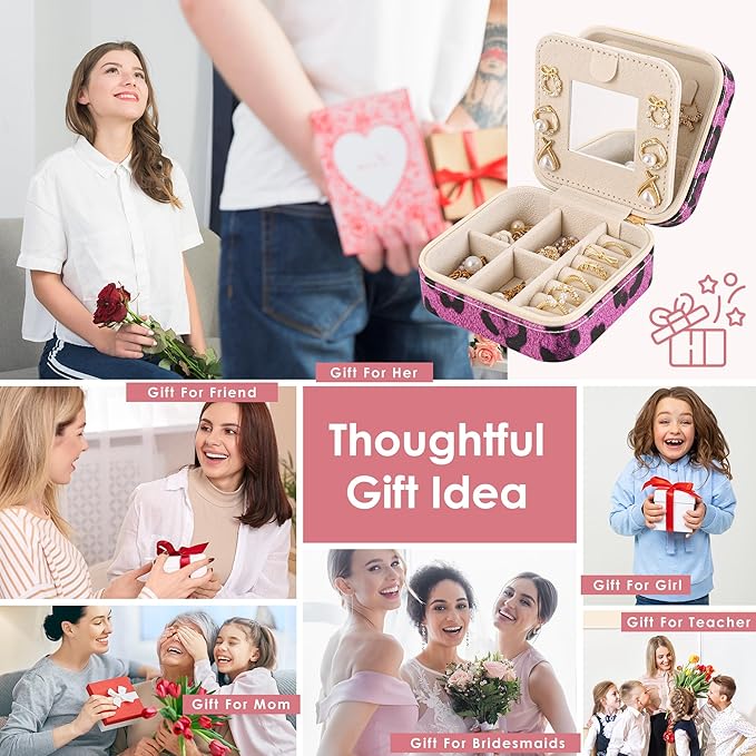 Leopard Print Jewelry Box, Cheetah Travel Jewelry Case for Women Girl, Animal Small Jewelry Organizer, Birthday Graduation Gift