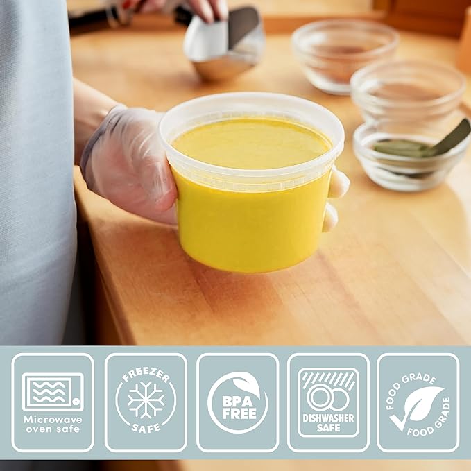 Deli Containers with Lids 16 oz. [24 Sets] Plastic Deli Cups Soup Containers with lids, To Go Food Containers