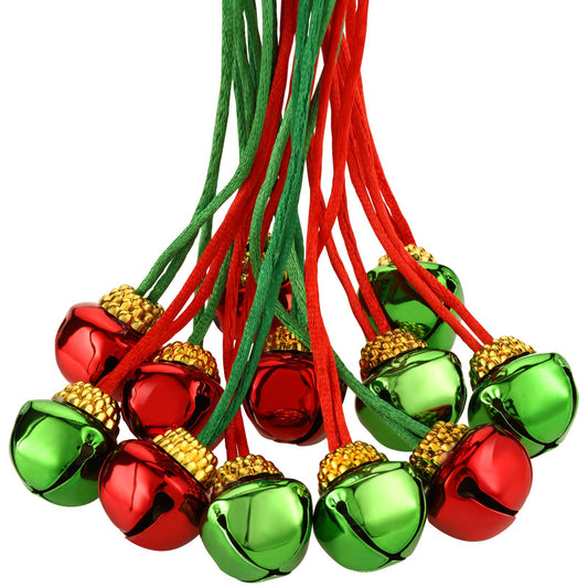Gejoy 60 Pieces Christmas Bell Necklaces Xmas Bell Decorations for Holiday Supplies (Red and Green)