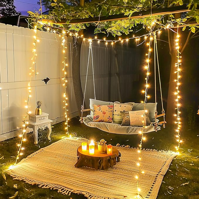 JMEXSUSS 230ft 720 LED Warm White Christmas String Lights Outdoor, Plug-in Outdoor String Lights with Remote Control, Clear Wire 8 Modes Christmas Tree Light for Bedroom Tree