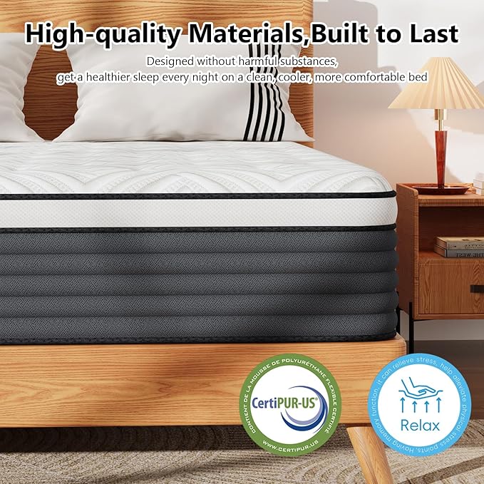 King Size Mattress,14 Inch Hybrid Mattress in a Box with Gel Memory Foam and Pocket Spring for Pressure Relief & Zoned Support, Soft and Comfort Sleep, Medium Firm King Matress, CertiPUR-US