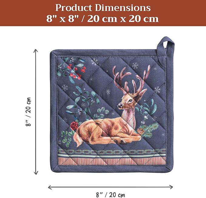 Maison d' Hermine Pot Holders 100% Cotton Heat Resistant Potholders 8" x 8" Hot Pads with Loop for Thanksgiving Christmas Decorations BBQ Cooking Baking Handling Hot Pans (Pack of 1, Christmas Joy)