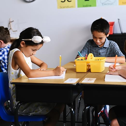 ECR4Kids Open Front Desk with Metal Storage Book Box, Adjustable, Classroom Furniture, Oak