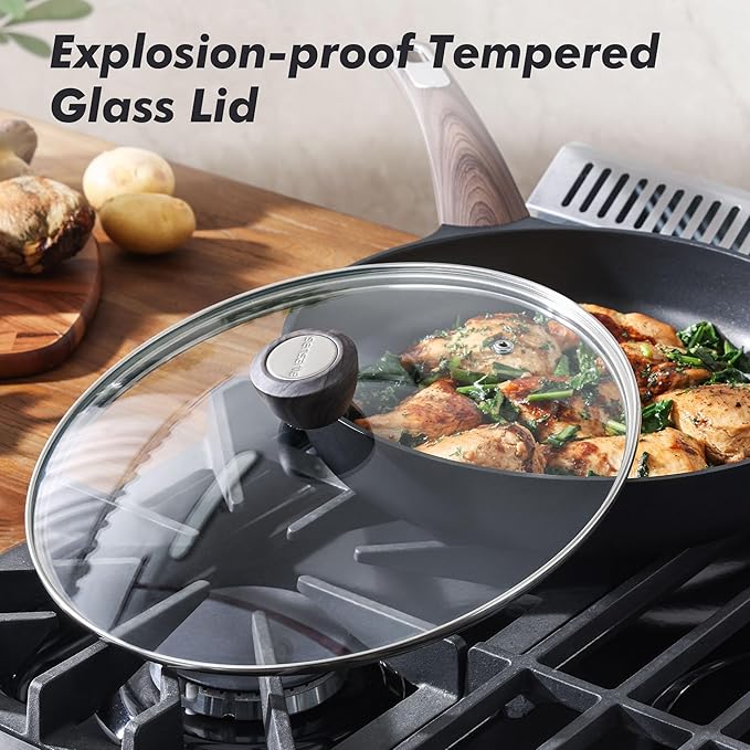 SENSARTE Nonstick Frying Pan Skillet with Lid, 11inch Non Stick Pan Omelette Pans, Healthy Kitchen Cooking Chef's Pan with Cover, Free of Intentionally Added PFOA/PFOS, Induction Compatible, Black