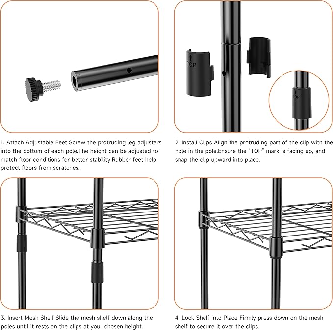 IZEUK 5 Tier Metal Wire Shelf Unit, Black Storage Rack Organizer for Kitchen, Bedroom, Living Room or Laundry Room, 17.7" W x 11.8" D x 55.0" H
