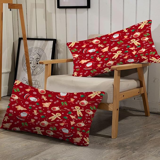 Red Christmas Comforter Set King for Girls and Women, Cartoon Santa Claus Christmas Tree Gingerbread Man Printed Bedding Set, Xmas Bed Set with 1 Comforter and 2 Pillowcases