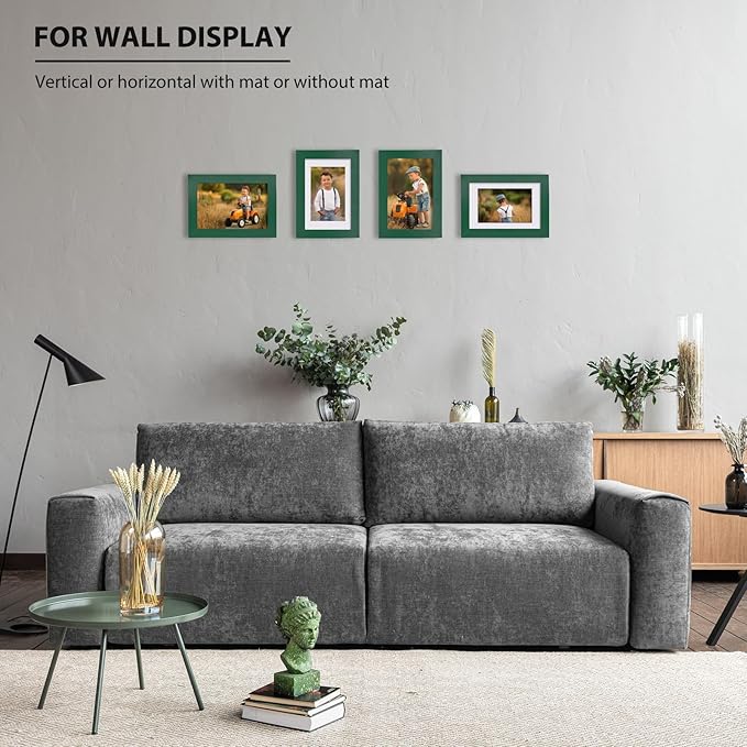 KINLINK 4x6 Picture Frames Green Wood Frames with Acrylic Plexiglass for 3.5x5 with Mat or 4x6 without Mat, Tabletop and Wall Mounting Display, Set of 4