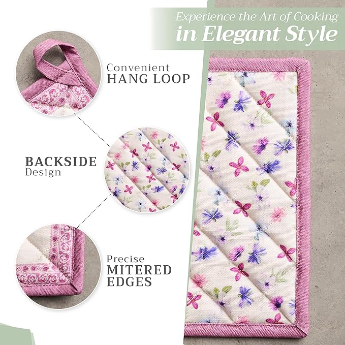 Maison d' Hermine Pot Holders 100% Cotton Heat Resistant Potholders 8" x 8" Hot Pads with Loop BBQ, Cooking, Baking, Grilling, Kitchen, Handling Hot Pans Spring/Summer (Pack of 1, Chardon)