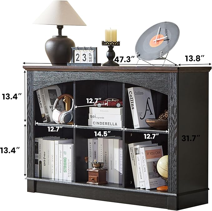 Black Bookshelf, 6-Cube Bookcase and Kids Bookshelf, Wooden Storage Cabinet with Cube Organizer, Modern Book Shelf for Bedroom Furniture, Living Room, Office Storage, Toy Organizer, Display Cabinet