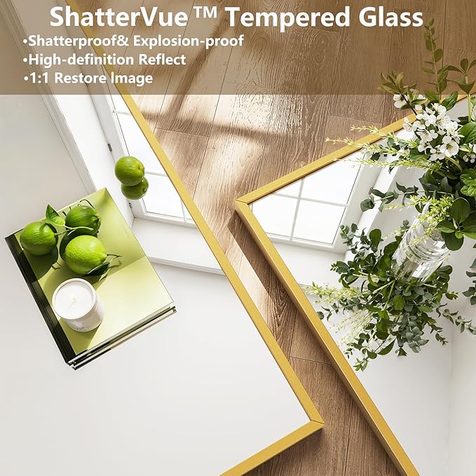 Koonmi Large Mirrors, 64"x21" Full Length Mirror with Stand, Full Body Mirror with Aluminum Alloy Frame, Hanging or Leaning Against Wall Floor Standing Mirrors for Bedroom Living Room, Gold