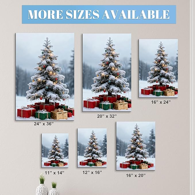 Framed Christmas Pictures Wall Decor,Vintage Pine Tree Prints,Winter Christmas Canvas Wall Art Decoration for Bedroom Bathroom Living Room Rustic Xmas Holiday Gifts (Christmas Tree 11, 12'' X 16'')
